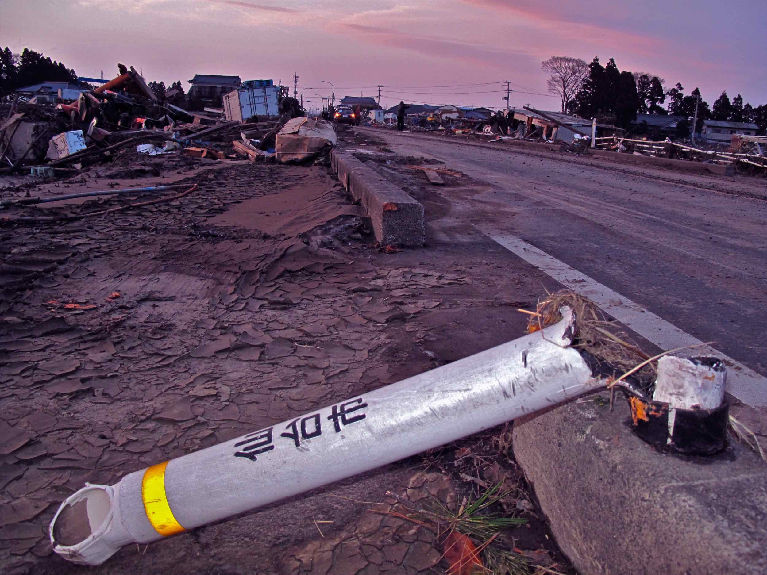  3/13 broken Sendai city road post, Wakabayashi-ku, Sendai 
